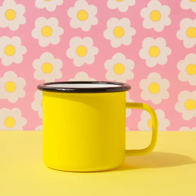 kubek emaliowany żółty vegan tea