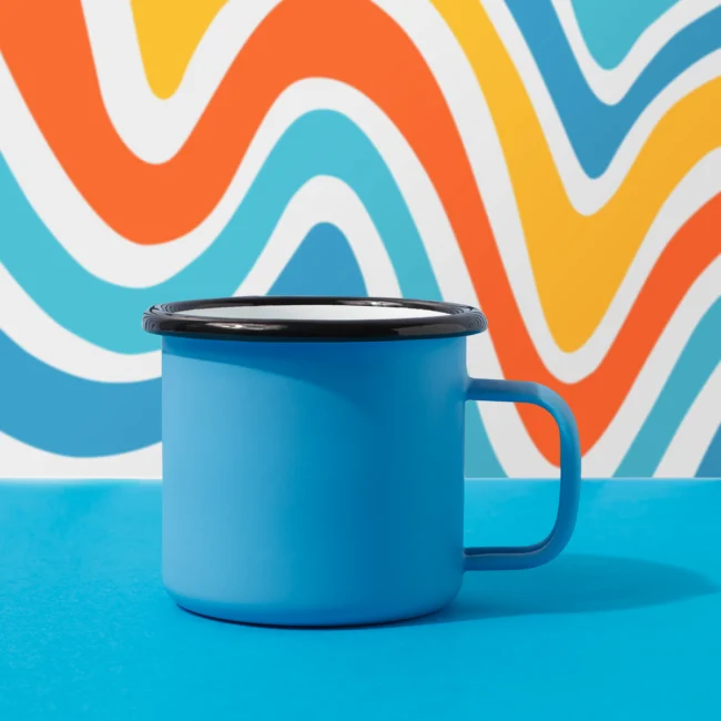 kubek emaliowany niebieski vegan tea