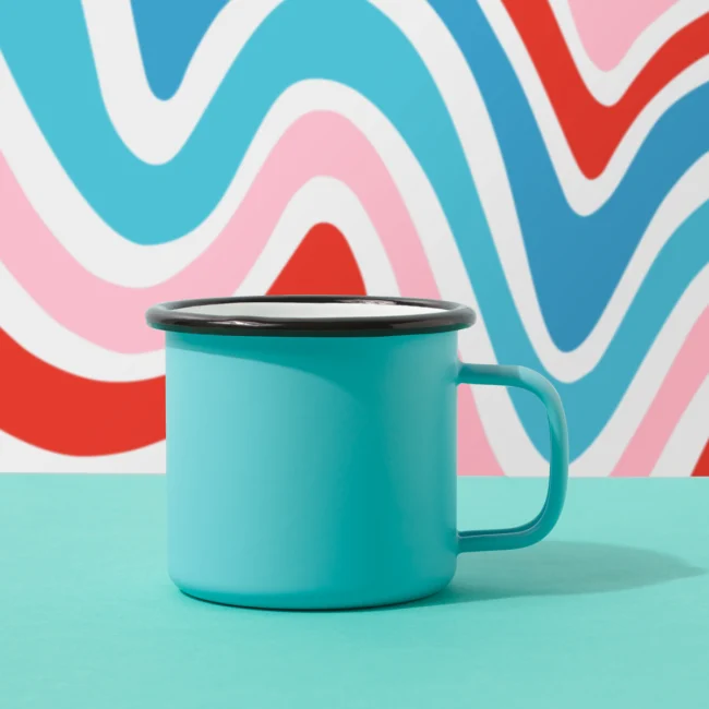 kubek emaliowany błękitny vegan tea